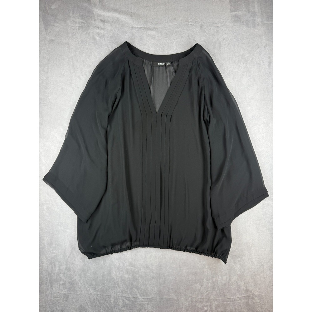 a.n.a Womens XL Sheer Black Ribbed V-Neck 3/4 Sleeve Blouse